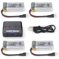 4-in-1 Charger & 4pcs 3.7V 350mAh Rechargeable Lipo Battery for Cheerwing UDIRC U12S U12 Helicopter