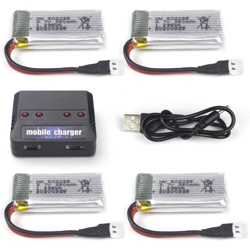 4-in-1 Charger & 4pcs 3.7V 350mAh Rechargeable Lipo Battery for Cheerwing UDIRC U12S U12 Helicopter
