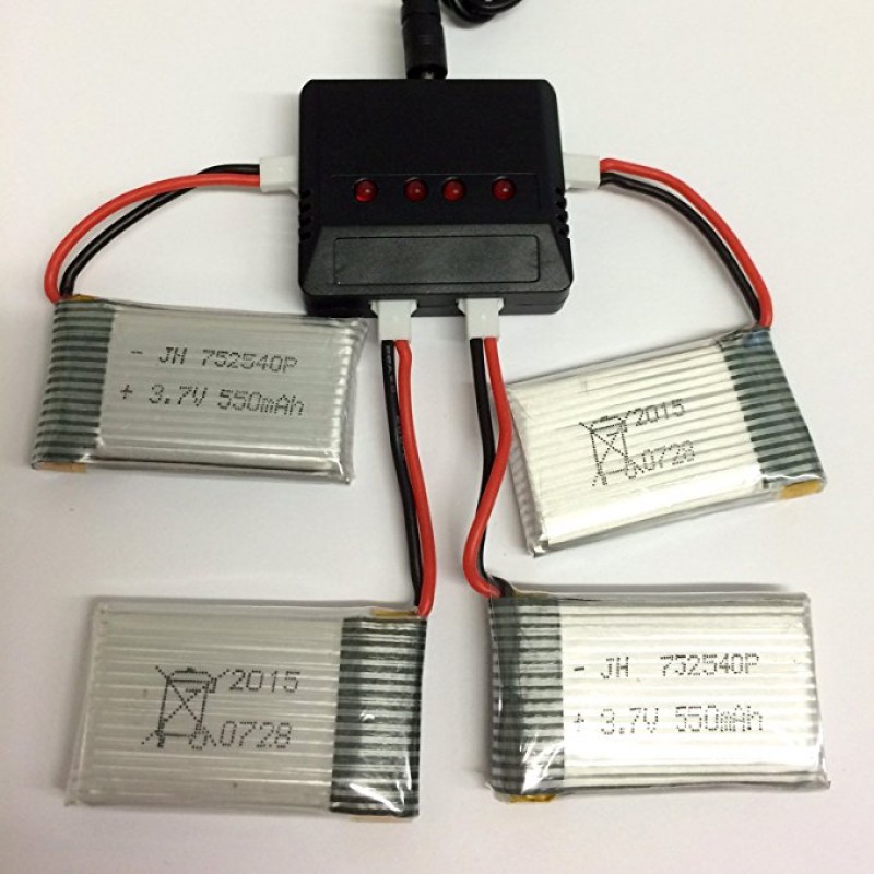 4PCS Cheerwing 3.7V 550mAh Lipo Batteries & Charger for Syma X5SW X5 X5C Drones